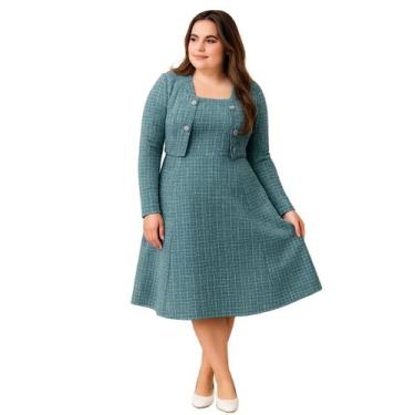 Imagem de Vestido Midi Com Bolero Elegante Moda Evangelica Plus Size - Kqzyra, V
