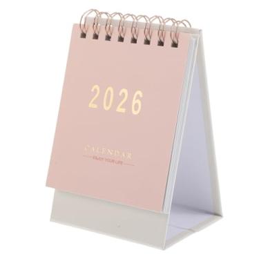 Imagem de NUOBESTY Mini calendário de mesa 2025-2026 agenda mensal portátil dobrável pequeno calendário de mesa para decoração de escritório em casa, rosa