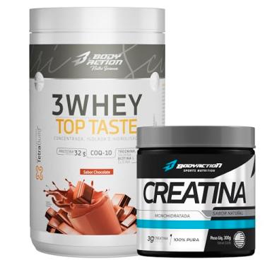 Imagem de Kit - 3 Whey Top Taste Sabor Chocolate 900g + Creatina monohidratada Pura 300g - Bodyaction
