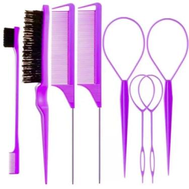 Imagem de Kit 8 Cabelo Ferramenta Conjunto De Escova Para Estilo De Pente Conjunto (Roxo)