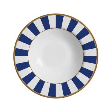 Imagem de Conjunto 6 Pratos Fundo Stripe Azul 25cm Cerâmica Premium