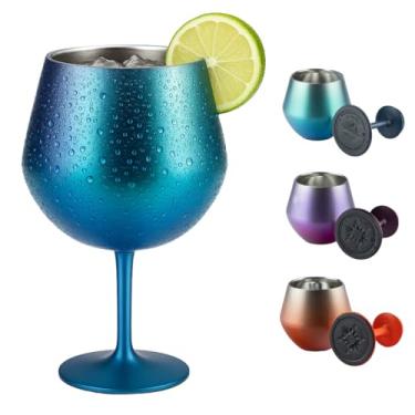 Imagem de Taça Térmica Inox 2 em 1 Vinho Gin Drinks Cerveja 414ml Copo Térmico Haste Removível Aço Inoxidável Conserva Bebidas Geladas Isolamento Térmico Parede Dupla Cocktail Coquetel (AZUL)