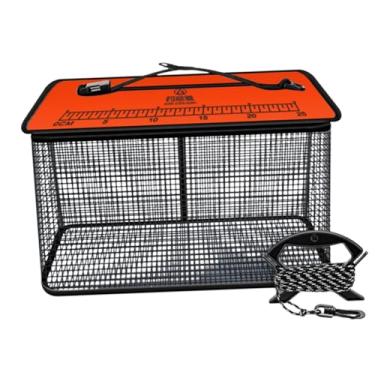 Imagem de oshhni Cesta de pesca flutuante, gaiola de pesca para peixes vivos capturados, armadilha para carpas revestida de borracha, bolsa de proteção versátil, Laranja 34 X20cmx28cm