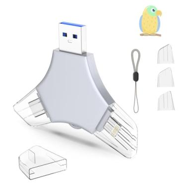 Imagem de Pen Drive USB 3.0 de 64 GB para iPhone, 3 em 1 com memória externa, suporte de fotos, vídeos, armazenamento de dados/backup, pen drives de alta velocidade V11.49 para iPhone/iPad/Android/PC