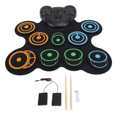 Imagem de Conjunto de tambor eletrônico portátil USB Roll Up Bateira elétrica Kit com alto -falantes duplos para crianças Practicação de adultos em casa Use Silicone Abs Black