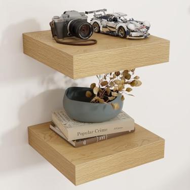 Imagem de Venusmiles Prateleiras quadradas flutuantes para parede, 30 cm L x 30 cm P x 5 cm A, 2 pacotes de pequenas prateleiras de madeira projetadas montadas na parede com suportes invisíveis para sala de