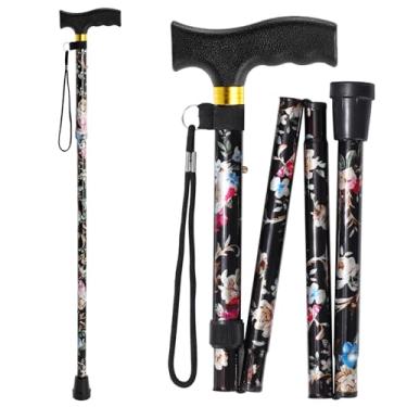 Imagem de ZIYIZE Bengala feminina para estabilidade | Leve, ajustável em 5 níveis de altura e varas dobráveis de alumínio para idosos | Alça ergonômica | Bengala portátil