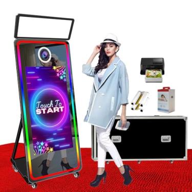 Imagem de VANYA 65 polegadas Máquina de espelho mágico Photo Booth Máquinas de espelho Photobooth 43 polegadas Tela táctil, encher luz para casamentos, festas e aluguer de eventos (Black, photo booth+printer)