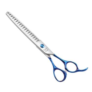 Imagem de Fenice Peak Tesoura de tosa para cães de 18 cm Chunker Tesoura de cuidados com animais de estimação ergonomicamente projetadas com alças azuis, tesouras para cães ideais para aparar com precisão e