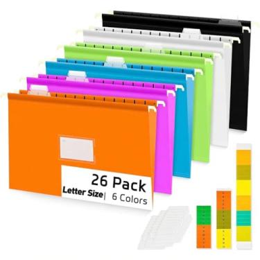 Imagem de BOENFU Pastas de arquivo suspensas, tamanho carta, pacote com 26 pastas organizadoras de plástico resistente para arquivamento eficiente, cores sortidas