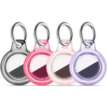 Imagem de Pacote com 4 Airtags de suporte à prova d'água com chaveiro Apple AirTag, capa rígida de policarbonato transparente, suporte antiarranhões e choques, chaveiros masculinos e femininos - preto +