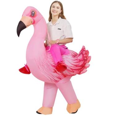 Imagem de COMIN Fantasia inflável de flamingo para adultos, pele sintética, inflável, inflável, para homens e mulheres, rosa, 72''
