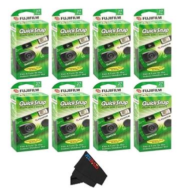 Imagem de Fujifilm Câmera descartável QuickSnap Flash 400 de 35 mm com pano de limpeza de microfibra PixiBytes... (8 pacotes (pacote com 4 solteiros))