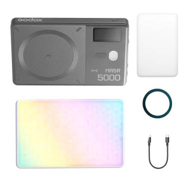 Imagem de Godox MA5R Luz de vídeo LED RGB 5W 1800K-10000K carregamento magnético colorido LED luz de enchimento suporta controle de aplicativo NFC embutido Power Bank (preto)