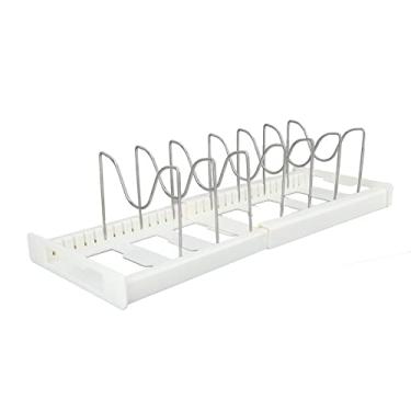 Imagem de Yctze Organizador de Maconha Expansível Ajustável Com Design Anti-deslizamento-tampa de Panela e Suporte para Panela Multiuso para Armazenamento de Cozinha Eficiente (Branco)