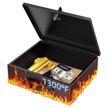 Imagem de Uniclife SAFECaixa de documentos à prova de fogo com fechadura e alça para chave, 33 x 27,7 x 10,4 cm, caixa grande para papel A4, cofre resistente à água para objetos de valor, passaportes e dinheiro