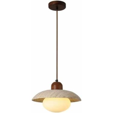 Imagem de Candeeiro pendente moderno minimalista vintage travertino amarelo lâmpada pendurada madeira nogueira fazenda G9