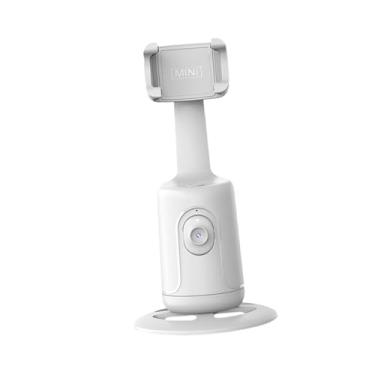 Imagem de AsrMyjcx Suporte para celular com rastreamento facial automático, estabilizador de gimbal para celular, rotação de 360° para gravação de vídeo ao vivo, Branco