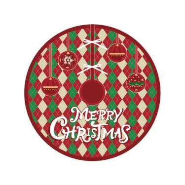 Imagem de Saia para Árvore de Natal Vermelha, 120 cm, Decoração Natalina com Estampa Xadrez e Bolas (Vermelho-verde)