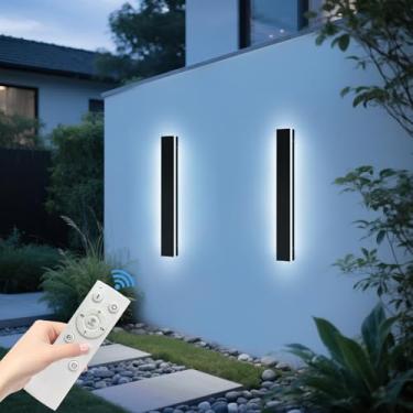 Imagem de Pacote com 2 lâmpadas de parede modernas, modernas, modernas, atualizadas, reguláveis, 3000K-6000K, arandela de parede de varanda LED, IP65, à prova d'água, luminária externa para casa, quintal, cerca