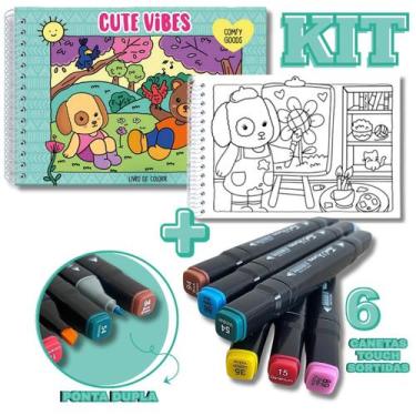 Imagem de KIT com Livro de Colorir Comfy Goods - Cute Vibes + 6 Canetas Touch Po