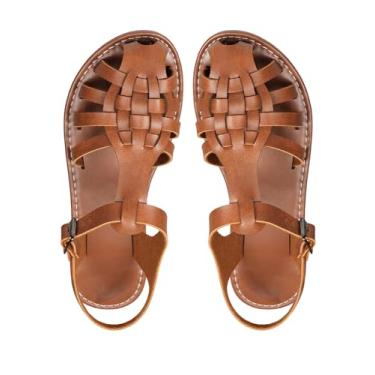 Imagem de GORGLITTER Sandália feminina Mexicanos Huaraches bico fechado tira no tornozelo férias sapatos rasos para caminhada, Marrom ferrugem, 39