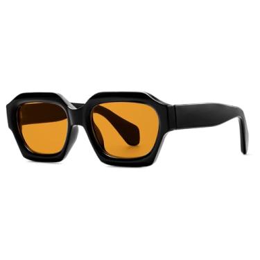 Imagem de VANLINKER Óculos de sol quadrados grossos para homens e mulheres, retrô, vintage, volumoso, polígono, retangular, VL9883, C3-Lente laranja/armação preta, M