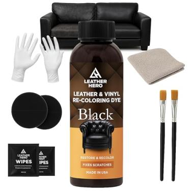Imagem de Leather Hero Kit restaurador de cor de couro – Removedor de arranhões e tinta de couro para sofás, móveis, sapatos, assentos de carro – Alternativa fácil de recolorir DIY – Feito nos EUA (preto)