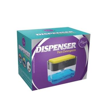 Imagem de Dispenser para Detergente com Suporte para Esponja, Preto e Transparente, Reservatório de Líquido