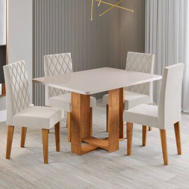 Imagem de Mesa de Jantar 4 Lugares Afrodite Marrom/Blonde/Veludo Pastel - Viero Móveis