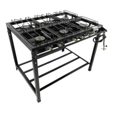 Imagem de Fogão Industrial 6 Bocas Alta Pressão Ferro Fundido Preto 95x70x80 cm com Mangueira e Registro