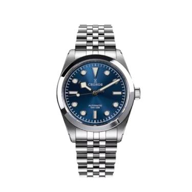 Imagem de Relógio de pulso masculino automático Cronos - Movimento mecânico PT5000 L6036 36 mm com vidro safira azul luminoso 10 barras à prova d'água, Azul