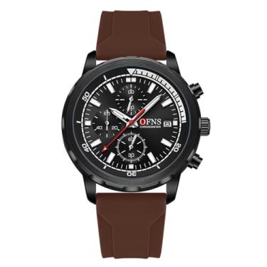 Imagem de Relógios masculinos analógicos de quartzo para homens, cronógrafo esportivo, moderno, negócios, marca de luxo, relógio de pulso masculino com data, Silicone café - preto