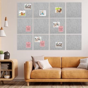Imagem de 12 peças de azulejos de feltro antiderrapante para quadro de avisos de feltro adesivo, quadro de cortiça, quadros, quadro de avisos, azulejos de parede com pinos de pressão, abas adesivas para quadro