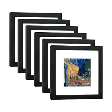 Imagem de DEKWINN, Conjunto de 6 molduras de 20 x 20 cm com capa de plexiglass HD para fotos 12 x 12 cm com tapete ou 20 x 20 sem tapete, molduras para galeria de parede em preto