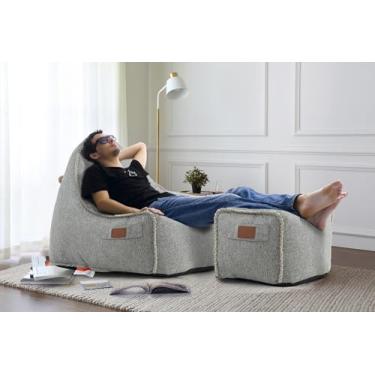 Imagem de Conjunto de cadeiras e puffs puffs com espuma de alta densidade para adultos, ambientes internos e externos, durável, repelente de água, à prova de sol, para sala de estar, quarto de crianças, terraço