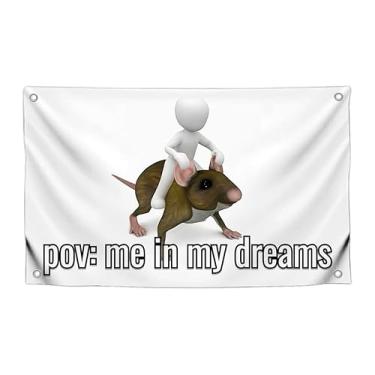 Imagem de Bandeira engraçada de humor com citação "Me In My Dreams" com quatro argolas de latão - Bandeiras de decoração cômicas de parede de poliéster para quarto - Banner exclusivo de um lado para decorar
