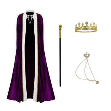 Imagem de Lcaughsy Fantasia de rei para homens e mulheres, capa de rei adulto Farquaad fantasia rainha cosplay roupão coroa cetro