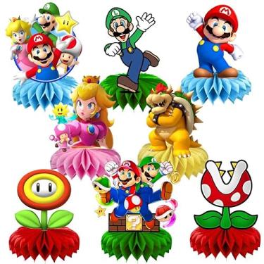 Imagem de 8Pcs Mario Table Centerpiece Birthday Party Supplies Double Side Table Decorations for Mario Themed Party Decorations