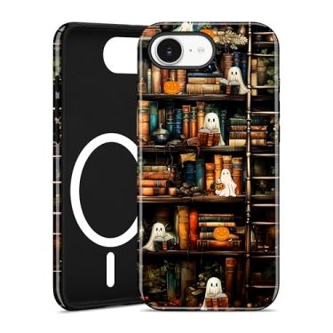 Imagem de Jusy Capa de telefone compatível com MagSafe Halloween para iPhone 16e, linda estética magnética macia TPU e capa protetora de policarbonato rígido para mulheres e meninas - folha de bordo