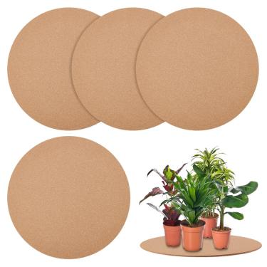 Imagem de AHANDMAKER Pacote com 4 porta-copos grandes para plantas de cortiça de madeira natural redondo porta-copos de plantas à prova d'água protetores de chão para plantas de interior vasos decoração de