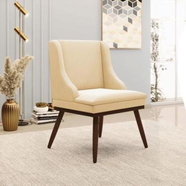 Imagem de Cadeira de Jantar Liz Suede Base Fixa Madeira com Pés Palito Tabaco - 