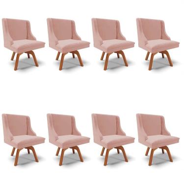 Imagem de Kit 8 Cadeiras Estofadas Base Giratória de Madeira Lia Veludo Rosê - Ibiza