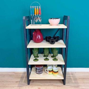 Imagem de Aparador de Madeira Pinus Linea de 4 Prateleiras Slim Natural e Preto 