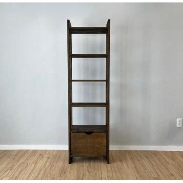 Imagem de Estante 6 Prateleiras de Madeira Pinus Linea Slim com Gaveta Tabaco - 