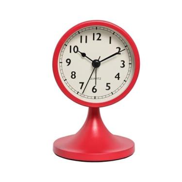 Imagem de hezhuhe2258 Relógio de mesa retrô de metal quartzo despertador silencioso cabeceira luz noturna relógio de mesa decoração de casa relógio de mesa (vermelho)