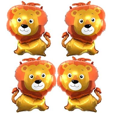 Imagem de Balões de lombo grandes de 83 cm alumínio hélio em forma de leão balões de festa animal desenho animado Lombo balões da floresta para tema safari na selva decoração de festa de aniversário infantil (pacote com 4)