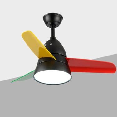 Imagem de Pequeno quarto lustre ventilador de teto com luz cozinha moderno preto embutido ventilador luminária crianças ventilador de teto luz para quarto crianças berçário sala de jantar, rosa azul a