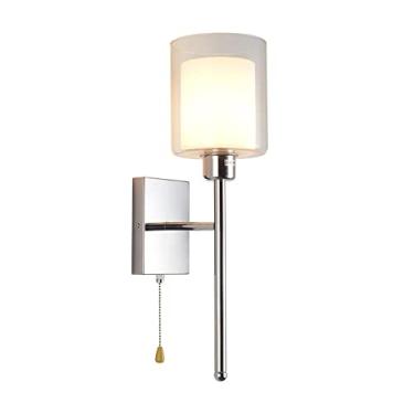Imagem de Luminária de parede de vidro, arandelas de metal cromado, luminária de parede moderna com interruptor de cordão, luminárias de cabeceira de cabeceira, luminárias de parede E27 para sala de e