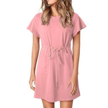Imagem de Vestido EVALESS Fashion Ruffle, manga curta, elástico, cintura, rosa